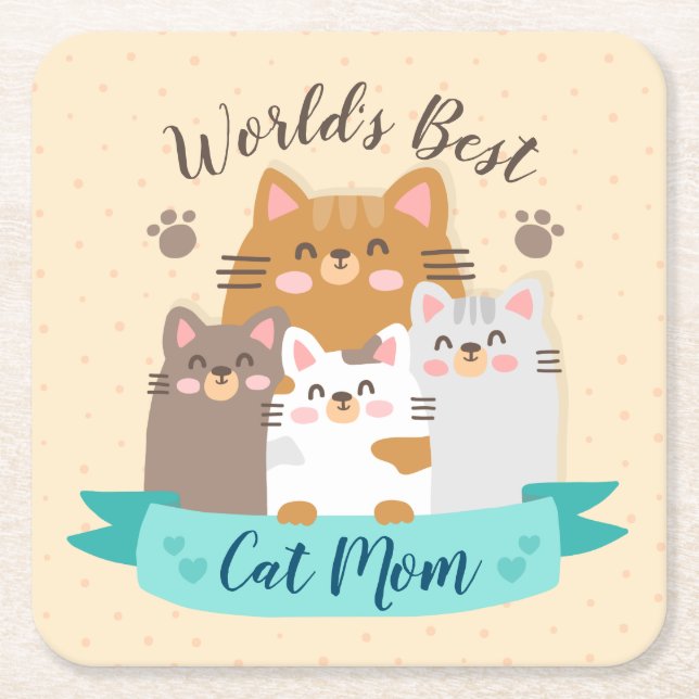 World's Best Cat Mum - Cute Kittens Square Paper Coaster (Front)
