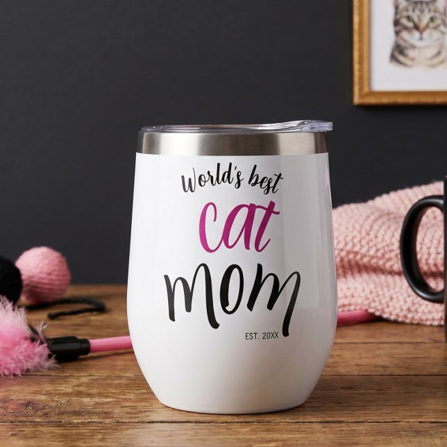 World's Best Cat Mum Est Custom Year White Pink (Creator Uploaded)