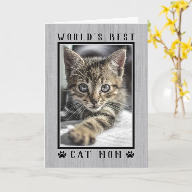 World's Best Cat Mum Happy Birthday Photo Rustic Card (Yellow Flower)