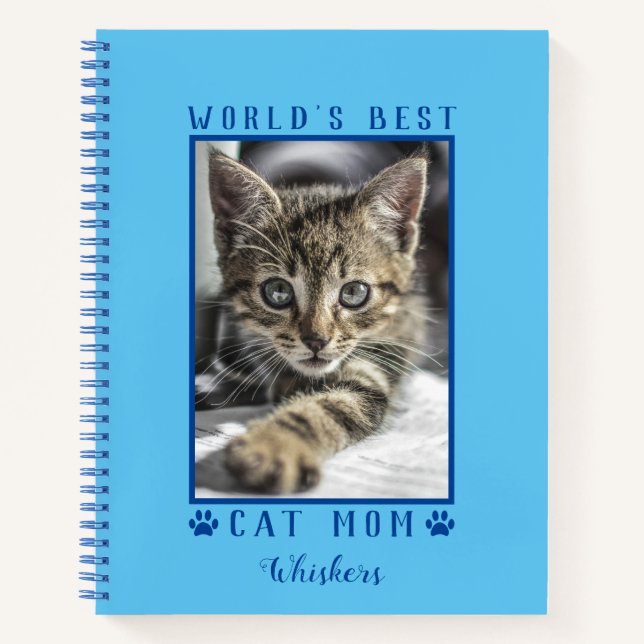 World's Best Cat Mum Paw Prints Pet Photo Blue Notebook (Front)