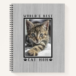 World's Best Cat Mum Paw Prints Pet Photo Rustic Notebook