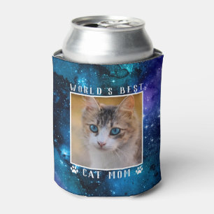 World's Best Cat Mum Space Paw Prints Photo Can Cooler