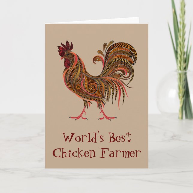 World's Best Chicken Farmer Fun Quote Rooster Farm Card (Front)