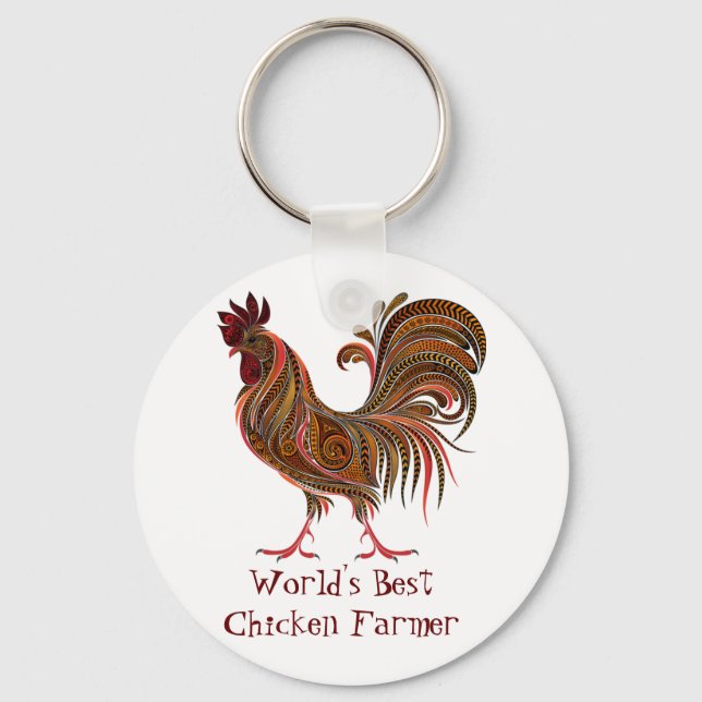World's Best Chicken Farmer Fun Quote Rooster Farm Key Ring (Front)