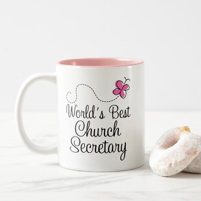 Worlds Best Church Secretary Two-Tone Coffee Mug (With Donut)