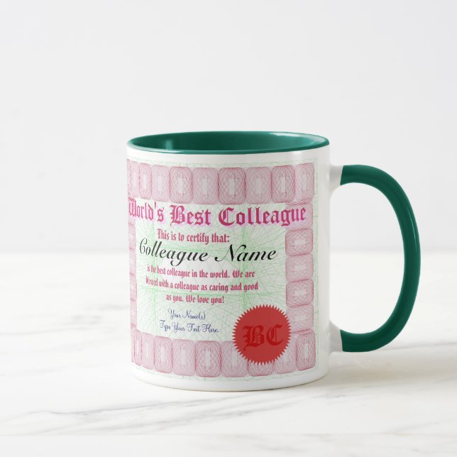 World's Best Colleague Certificate Award Mug (Right)