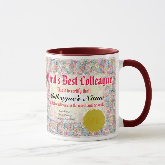 World's Best Colleague Certificate Mug (Right)