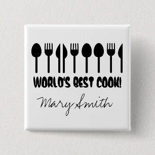 World's Best Cook Custom Name Black 15 Cm Square Badge