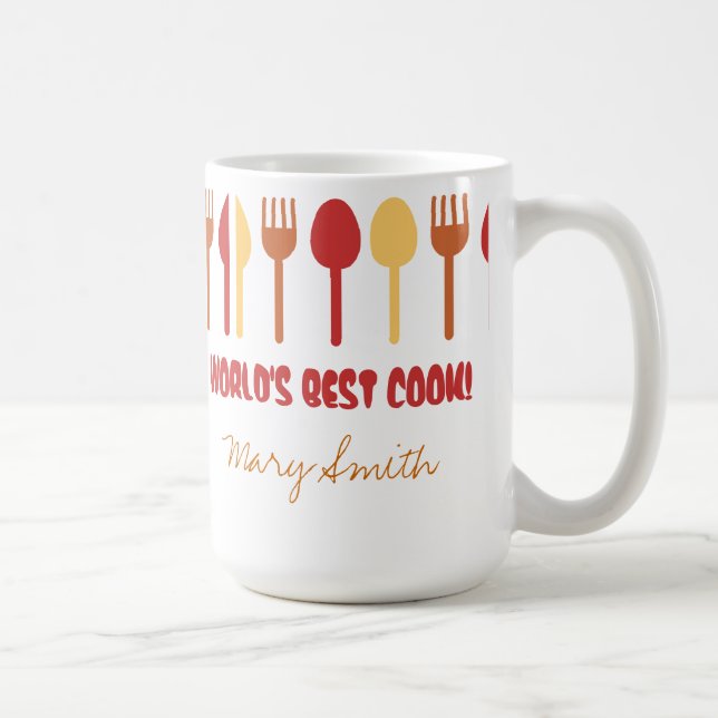 World's Best Cook Custom Name Red Orange Coffee Mug (Right)