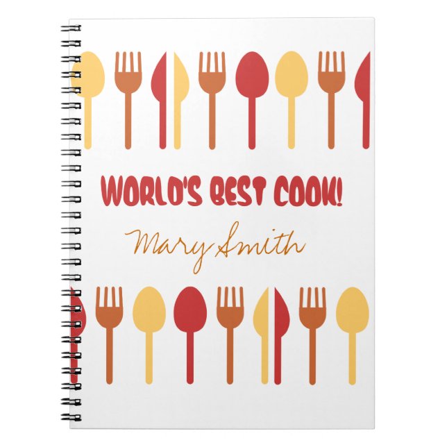 World's Best Cook Custom Name Red Orange Spiral Notebook (Front)