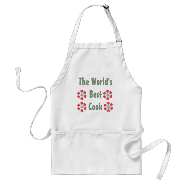 World's Best Cook Six Red Hearts Flower Apron (Front)