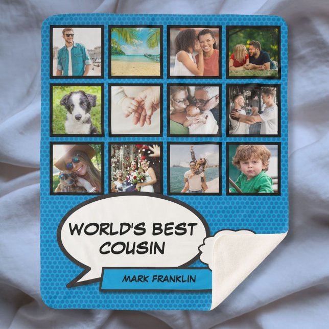 Worlds Best Cousin Cool Fun Comic Photo Collage Sherpa Blanket (Worlds Best Cousin Cool Fun Comic Photo Collage Sherpa Blanket)