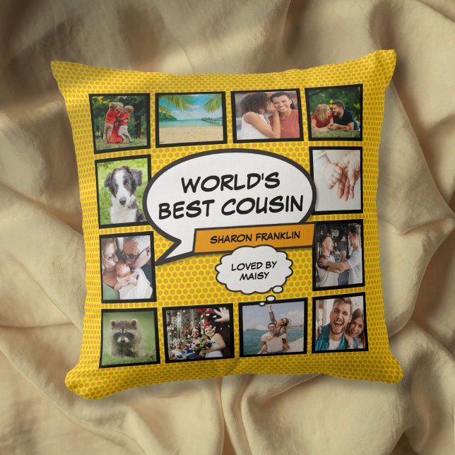 World's Best Cousin Photo Collage Modern Fun Cushion (World's Best Cousin Photo Collage Modern Fun Throw Pillow)