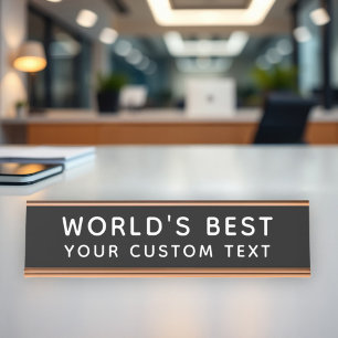 Worlds Best Custom Text Black Office Desk Name Plate