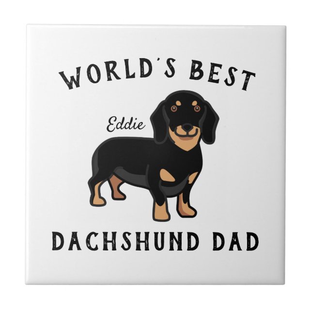 World's Best Dachshund Dad Personalised Dog Name Tile (Front)