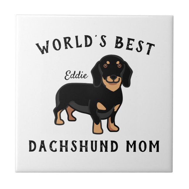 World's Best Dachshund Mum Personalised Dog Name Tile (Front)