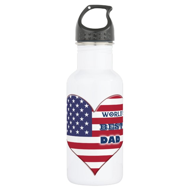 World's Best Dad American Flag Heart 532 Ml Water Bottle (Front)