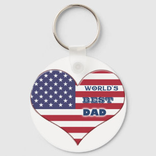 World's Best Dad American Flag Heart Key Ring