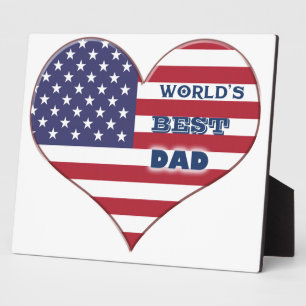 World's Best Dad American Flag Heart Plaque