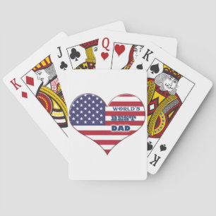 World's Best Dad American Flag Heart Playing Cards