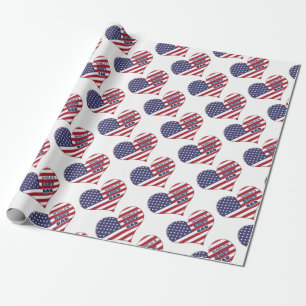 World's Best Dad American Flag Heart Wrapping Paper