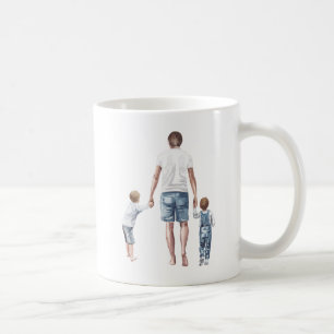 World's Best Dad and 2 Sons Walking Watercolor Coffee Mug