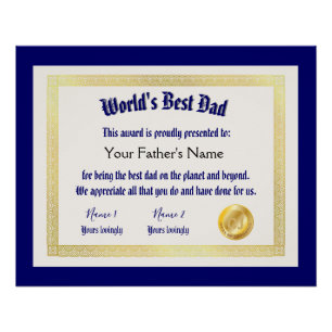 World's best dad award certificate funny  poster