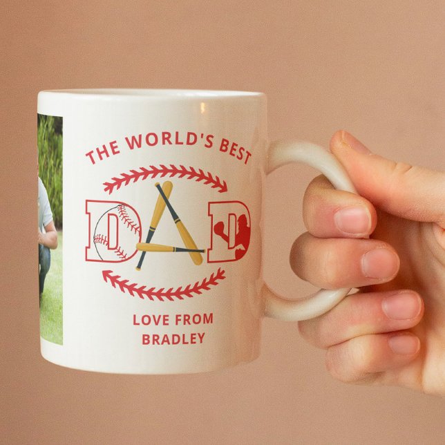 World's Best Dad Baseball Custom Photo Name Coffee Mug (Creator Uploaded)
