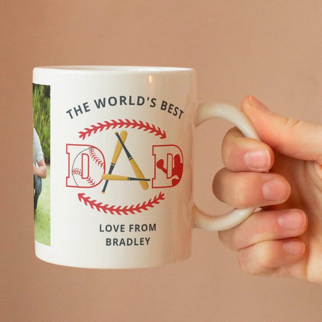 World's Best Dad Baseball Custom Photo Name  Coffee Mug (Creator Uploaded)