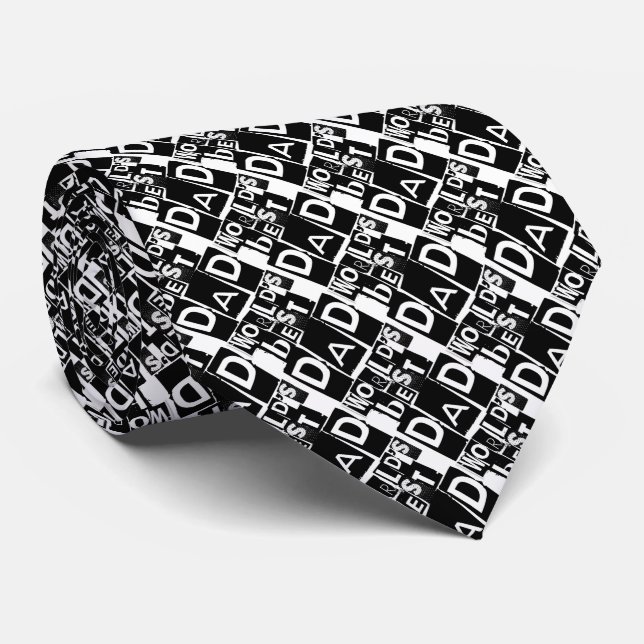 World's Best Dad Black White Typography Pattern Tie (Rolled)