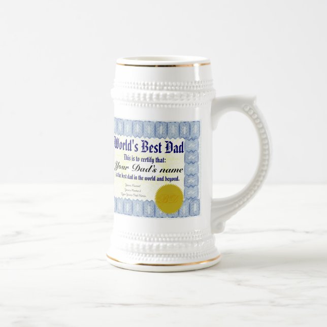 World's Best Dad Certificate Beer Stein Mug (Right)