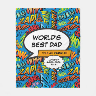 World's Best Dad Cool Fun Comic Book Typographic Fleece Blanket