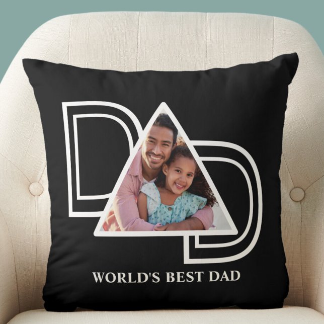 World's Best Dad Custom Photo Black Cushion (Creator Uploaded)