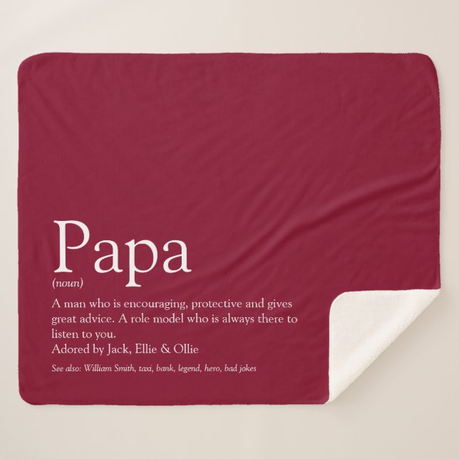 World's Best Dad Daddy Father Definition Burgundy Sherpa Blanket (Front (Horizontal))