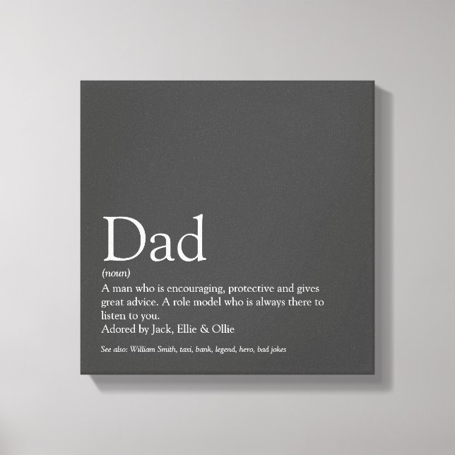 World's Best Dad Daddy Father Definition Fun Grey Canvas Print (Front)