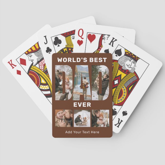 World's Best Dad Ever Custom 6 Photo Brown Playing Cards (Back)