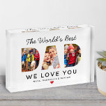 Worlds Best Dad Family Photo Collage Block<br><div class="desc">A charming acrylic photo block featuring "The World's Best Dad" in elegant script with "We Love You" and personalized children's names alongside a multi-photo collage. The warm design showcases favorite family moments with heartfelt text. All text and photos are fully customizable. Printed on 1-inch thick Grade A acrylic, this photo...</div>