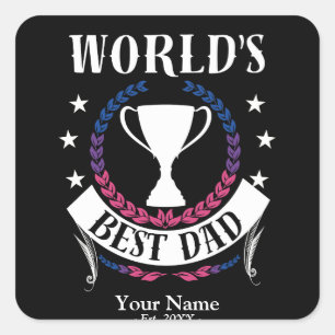 Worlds Best Dad Father's Day Bisexual Flag Colours Square Sticker