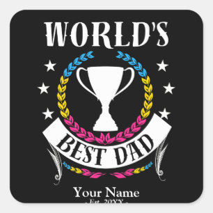 Worlds Best Dad Father's Day Pansexual Flag Colour Square Sticker