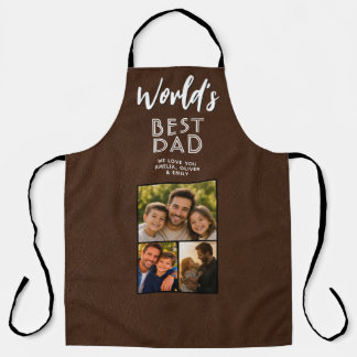 World's Best Dad Faux Leather 3 Photo Collage Apron