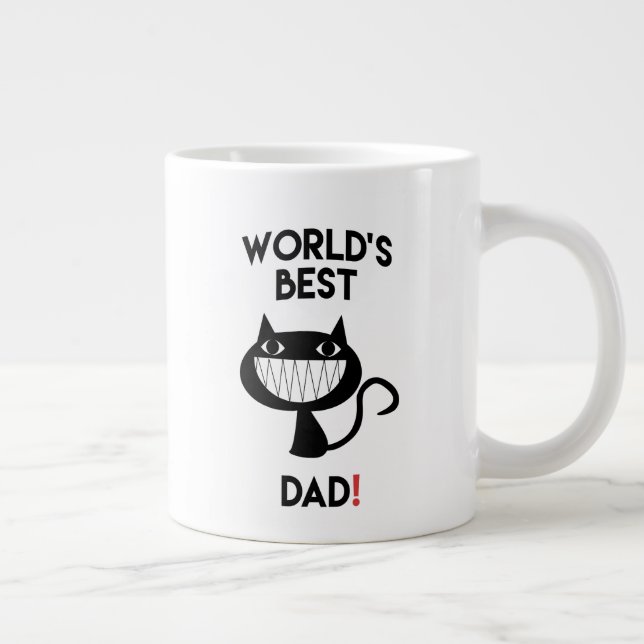 World's best dad! Fun cat cartoon Large Coffee Mug (Right)