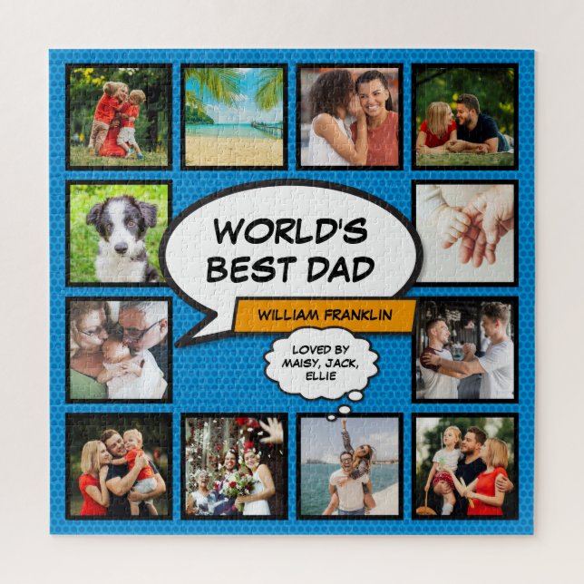 Worlds Best Dad Fun Cool Comic Photo Collage Jigsaw Puzzle (Vertical)