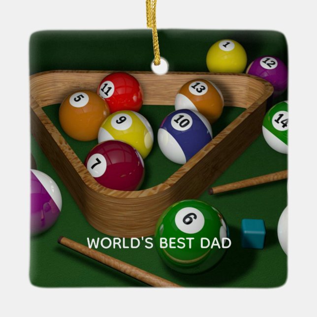 World's Best Dad, game of billiards, Ceramic Ornament (Front)