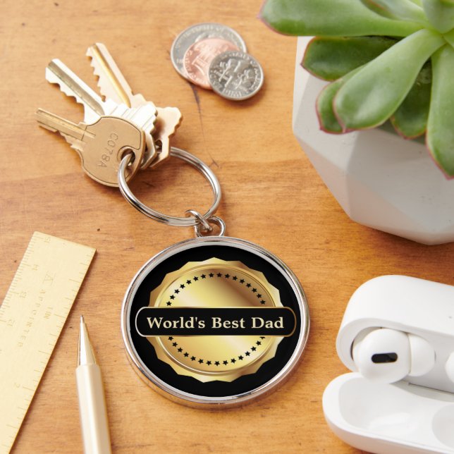 World's Best Dad Gold Medallion Key Ring (Desk)