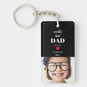 Worlds Best Dad I Love You Custom Kids Photo Black Key Ring