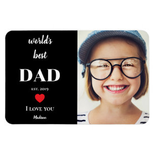 Worlds Best Dad I Love You Custom Kids Photo Black Magnet