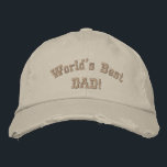 Worlds Best Dad Monogrammed Birthday Fathers Day Embroidered Hat<br><div class="desc">Create your own custom, personalised, monogrammed, cool, stylish, embroidered, distressed, lived-in look, enzyme-washed, comfortable, 100% cotton chino twill baseball cap / hat, with your monogram on the left side. Simply enter your monogram / initial, to customise. You may even replace "DAD!" on the front with PAPA! / POP! / DADDY!...</div>