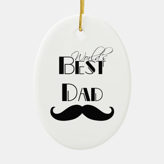 World's Best Dad Moustache Ceramic Tree Decoration (Front)