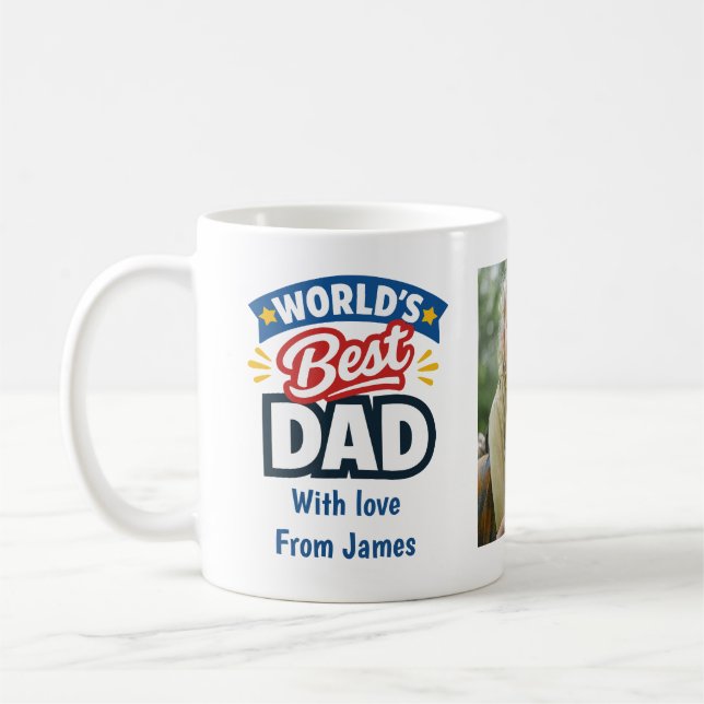 World's Best Dad Name and Photos Coffee Mug (Left)