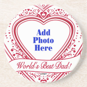 World's Best Dad! Photo Red Hearts Coaster
